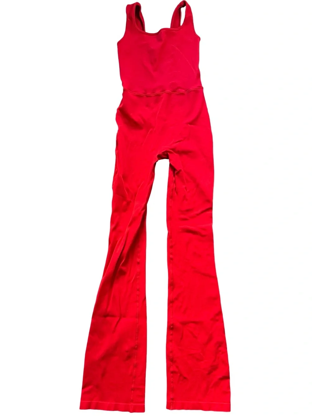 SET Active Red Ribbed Sleeveless Flare Bodysuit Jumpsuit One Piece Medium